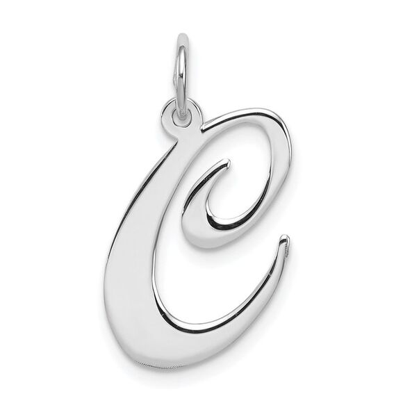 Sterling Silver, Ella Collection, LG Fancy Script Initial C Pendant - Picture 1 of 5